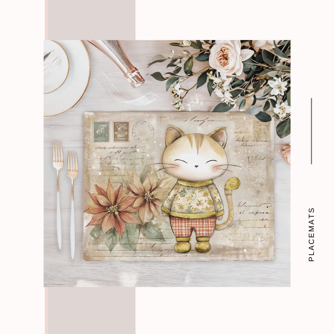 Wooden Placemats – (Set of 6) Poinsettias