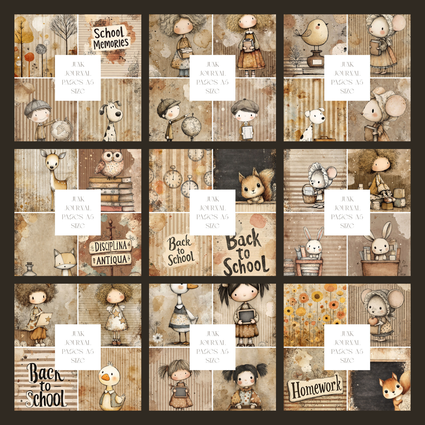 Illustrated Junk Journal Pages School