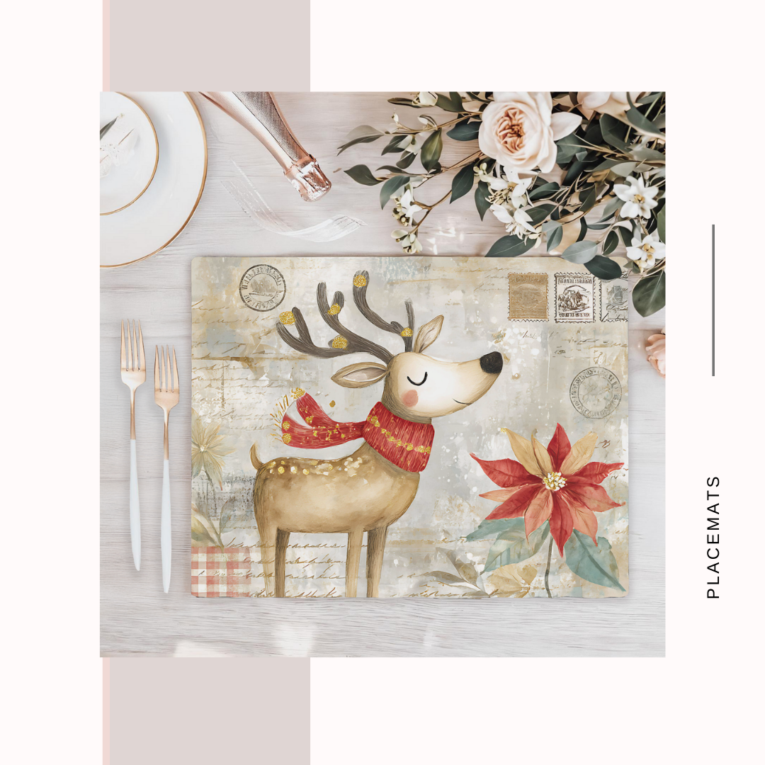 Wooden Placemats – (Set of 6) Poinsettias