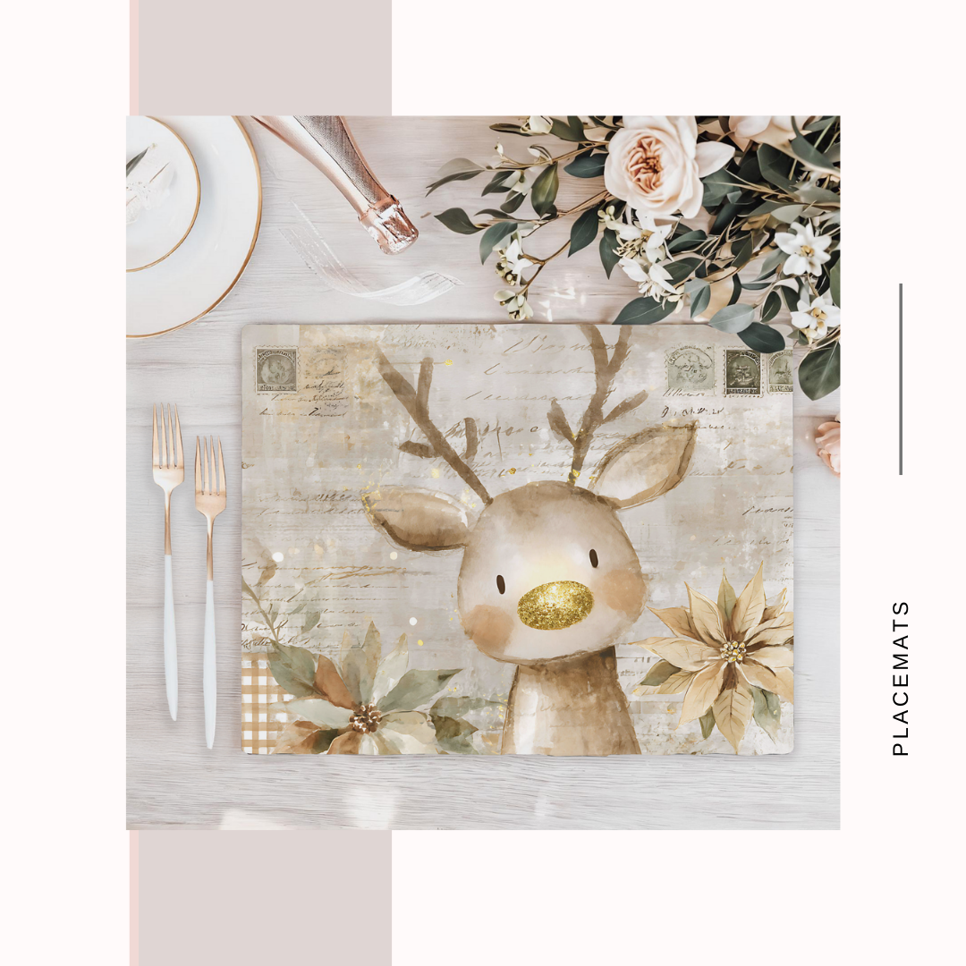 Wooden Placemats – (Set of 6) Poinsettias