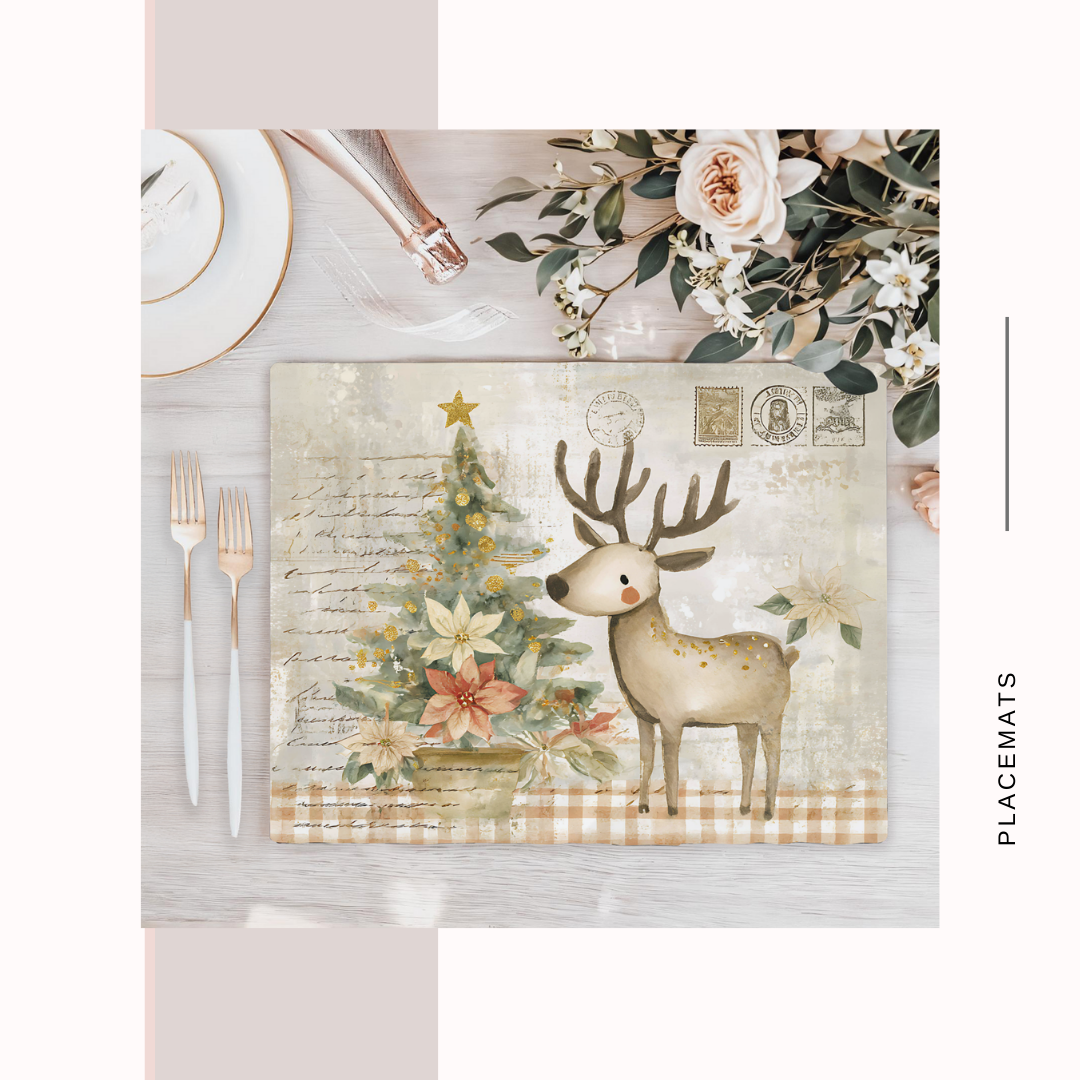 Wooden Placemats – (Set of 6) Poinsettias