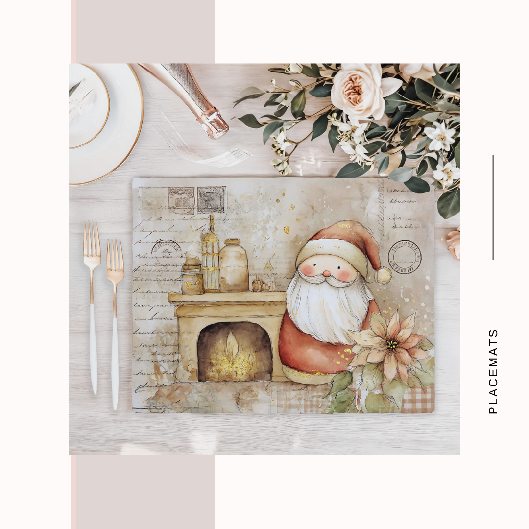 Wooden Placemats – (Set of 6) Poinsettias