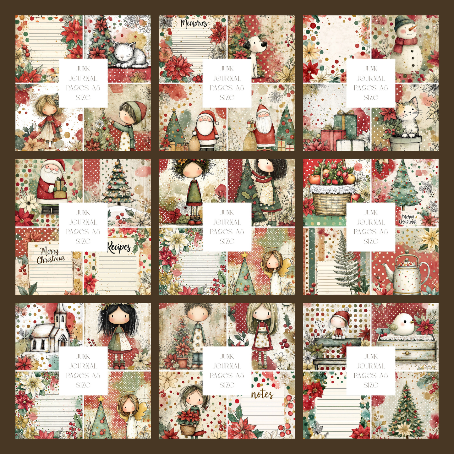 Illustrated Junk Journal Pages Red Christmas