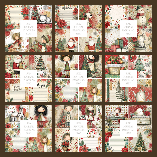 Illustrated Junk Journal Pages Red Christmas