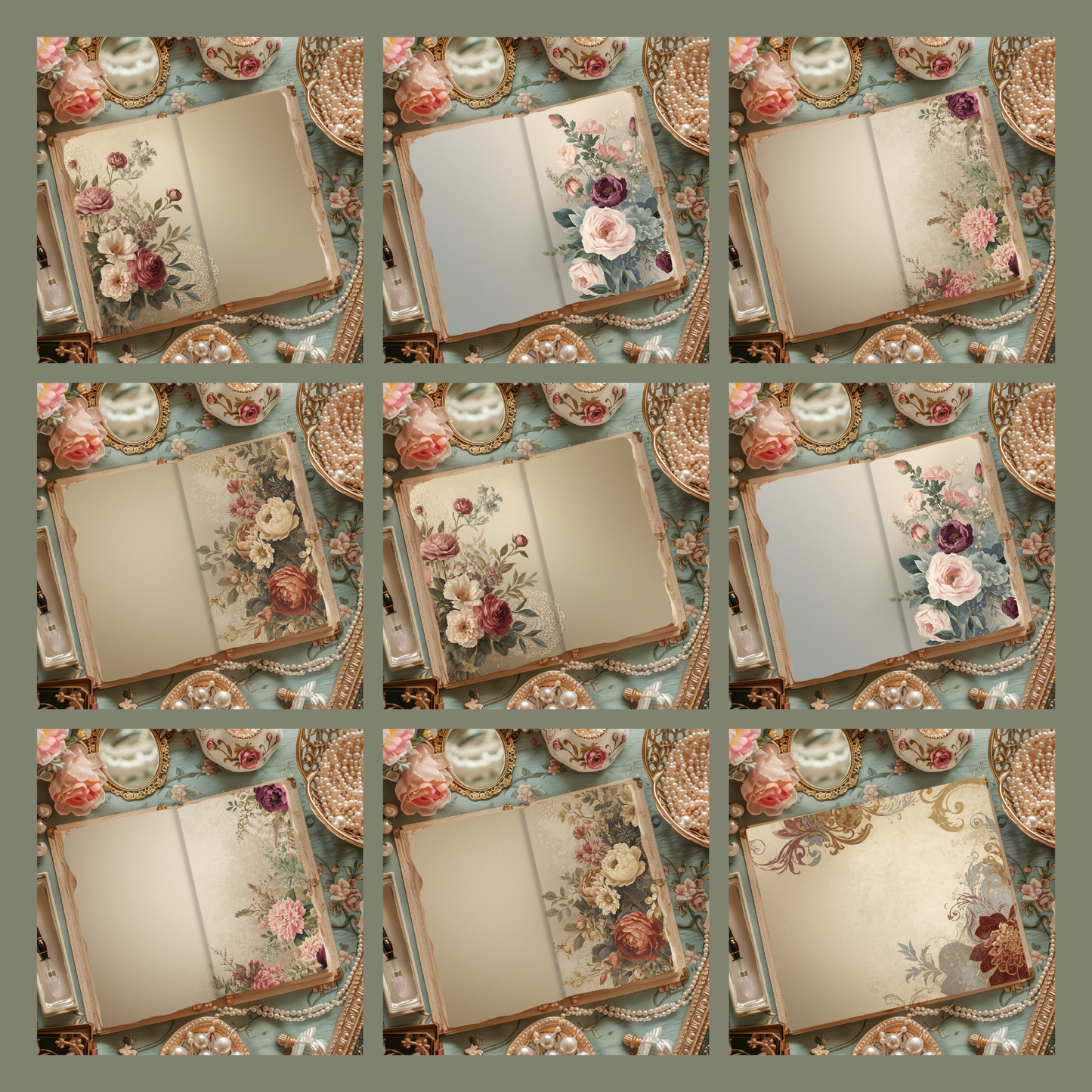 Illustrated Junk Journal Horizontal Pages Florals