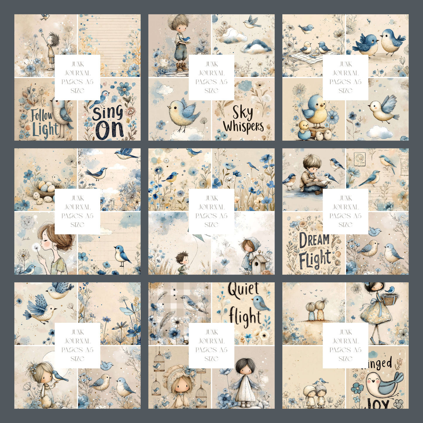 Illustrated Junk Journal Pages Blue Bird