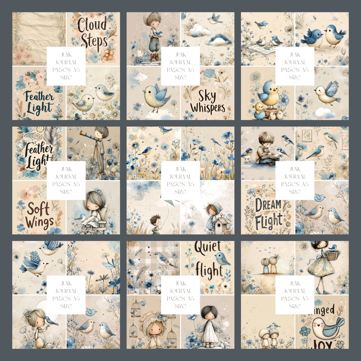 Illustrated Junk Journal Pages Blue Bird