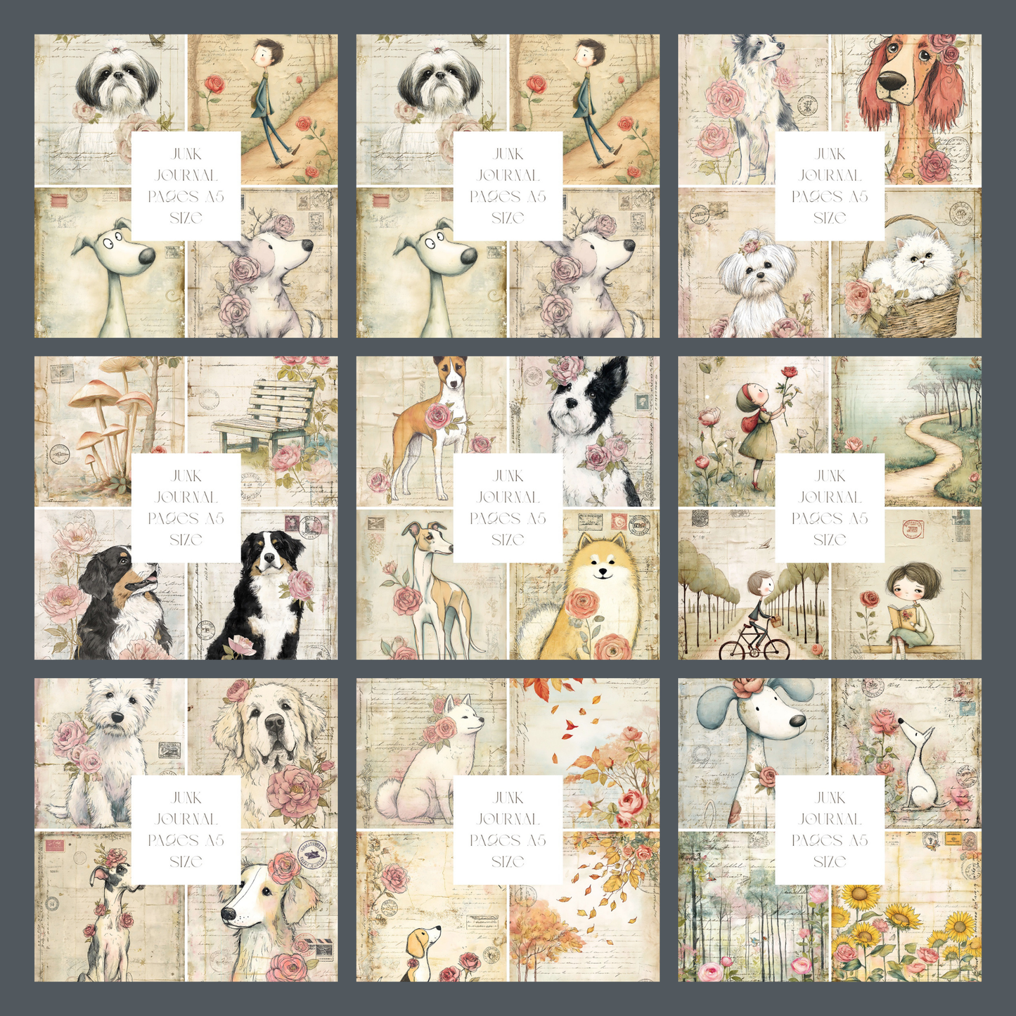 Illustrated Junk Journal Pages Dog