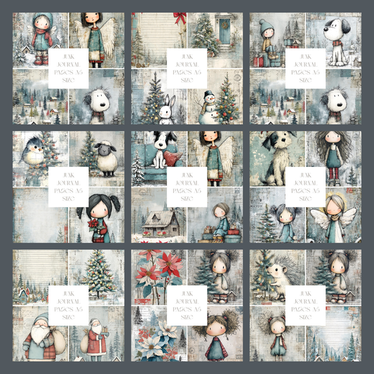 Illustrated Junk Journal Pages Blue Christmas