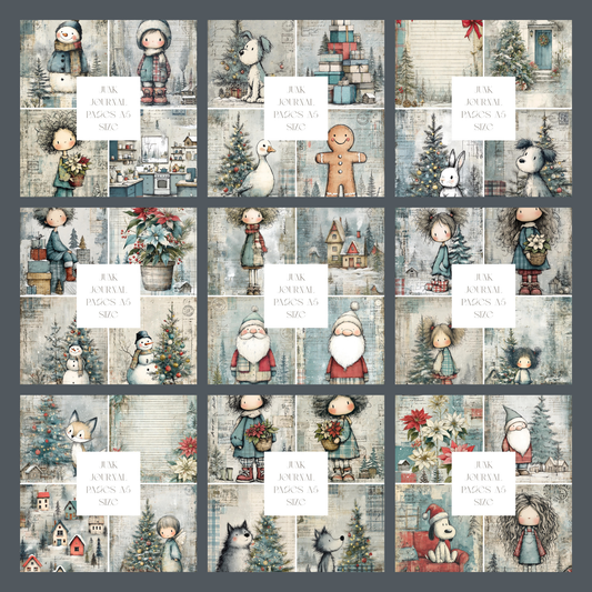 Illustrated Junk Journal Pages Blue Christmas