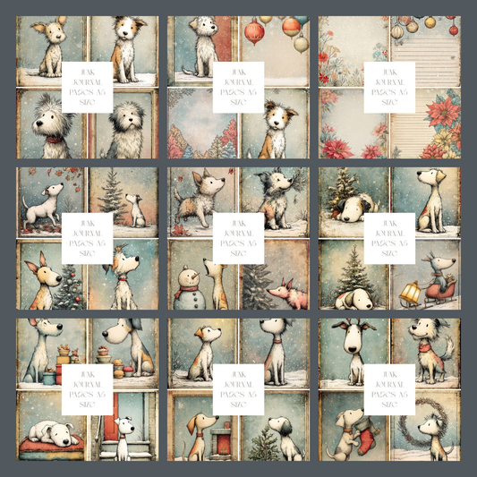 Illustrated Junk Journal Pages Christmas Dog