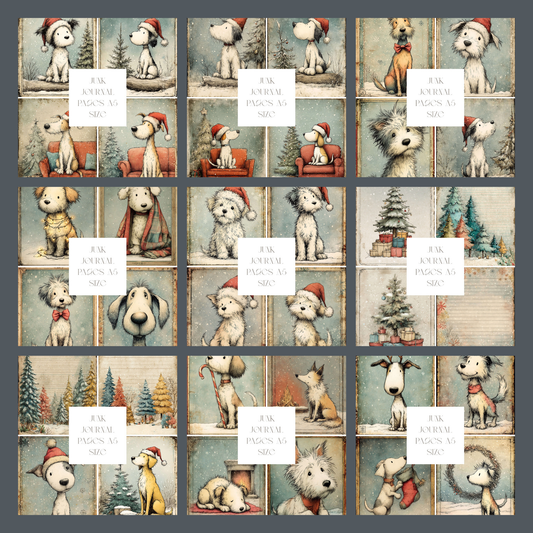 Illustrated Junk Journal Pages Christmas Dog