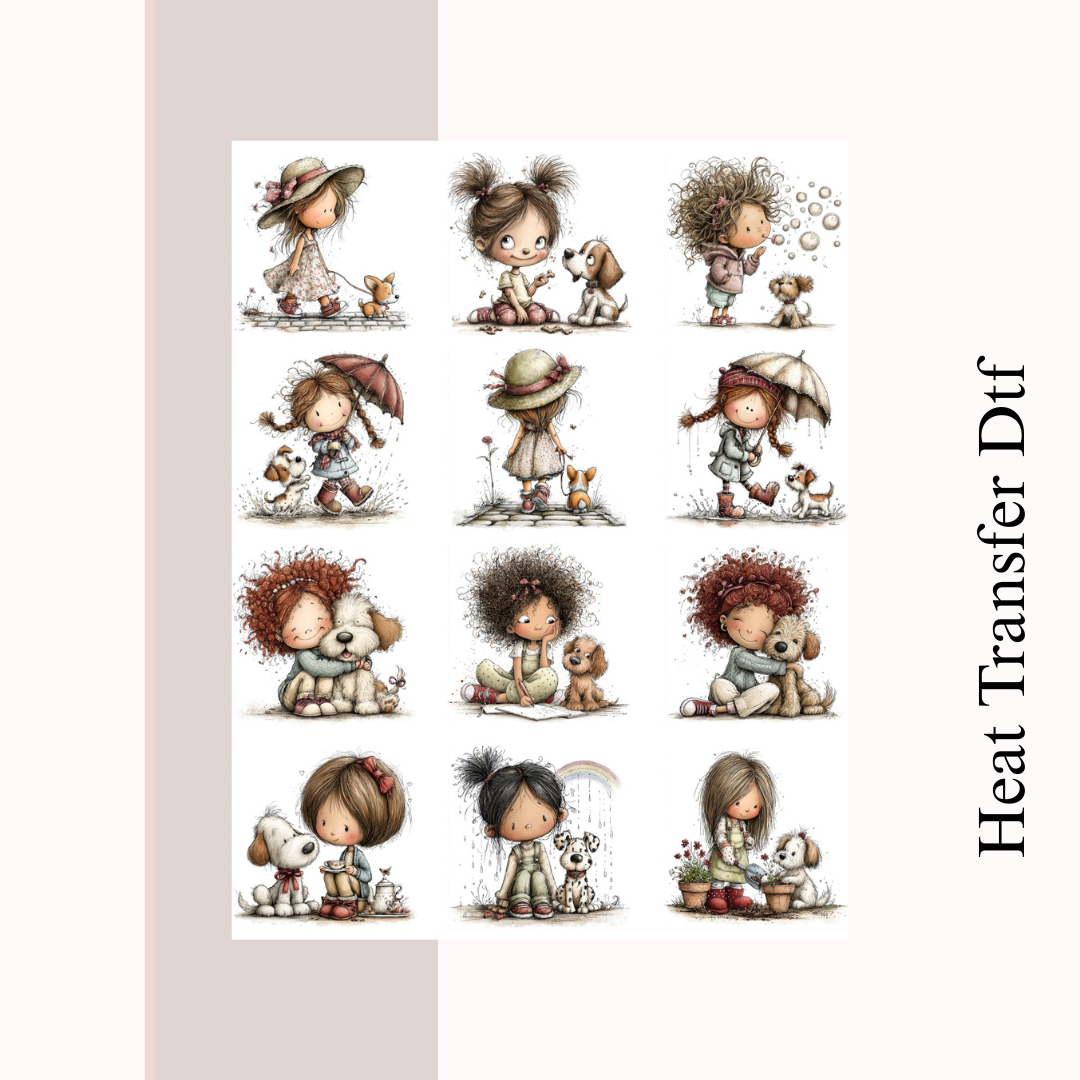Girl with Dog Heat Transfer DTF