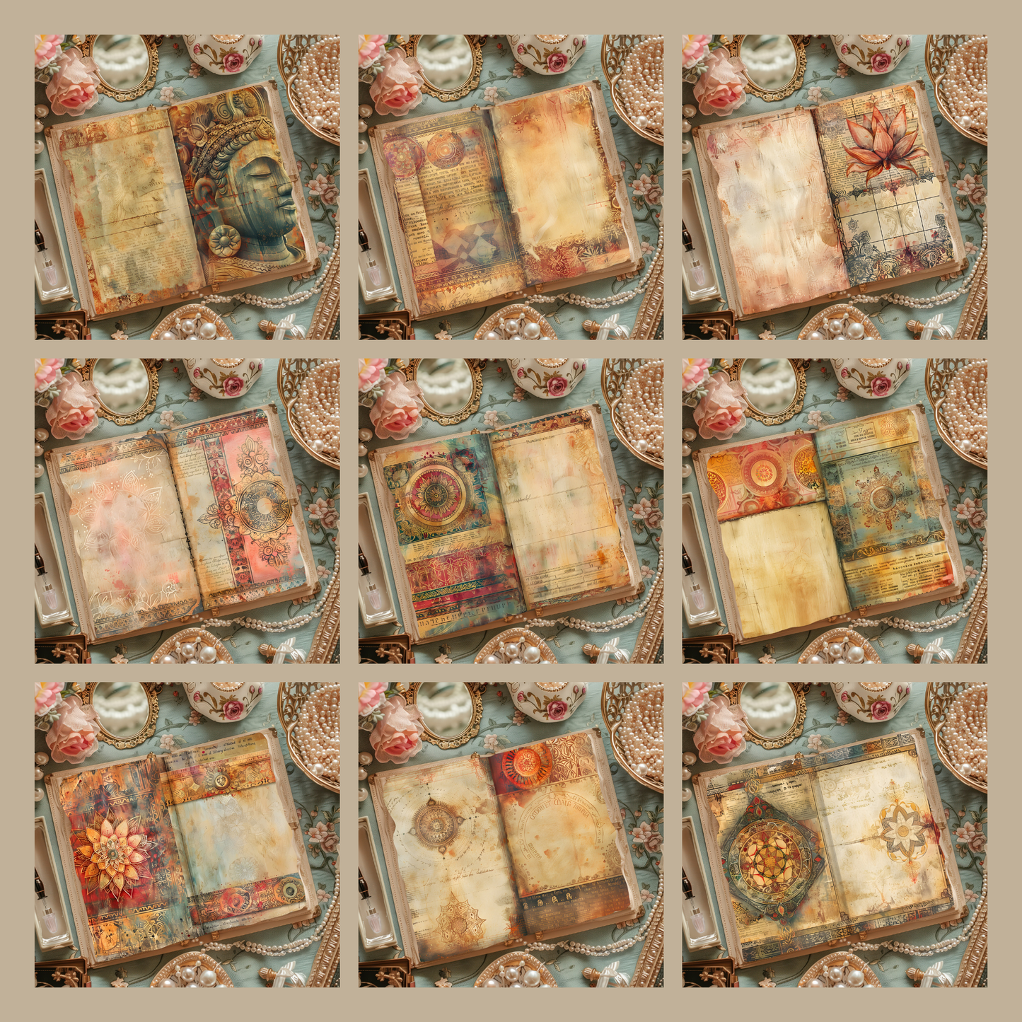 Illustrated Junk Journal Horizontal Pages Artisan Mandala