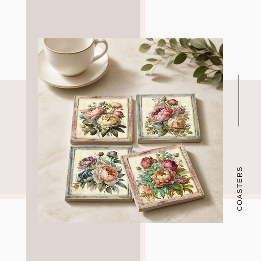 Shabby Chic Floral Art Coaster