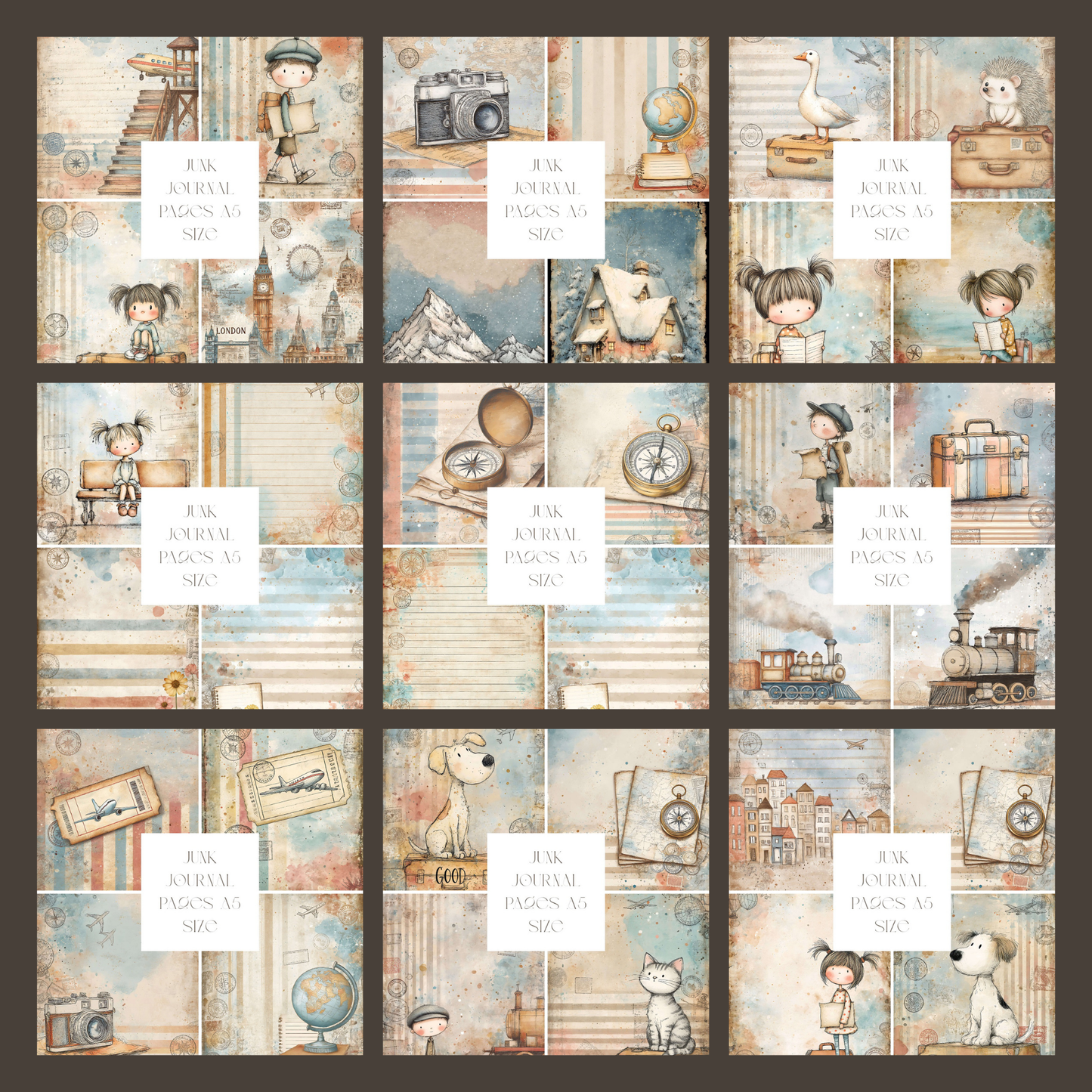 Illustrated Junk Journal Pages Travel