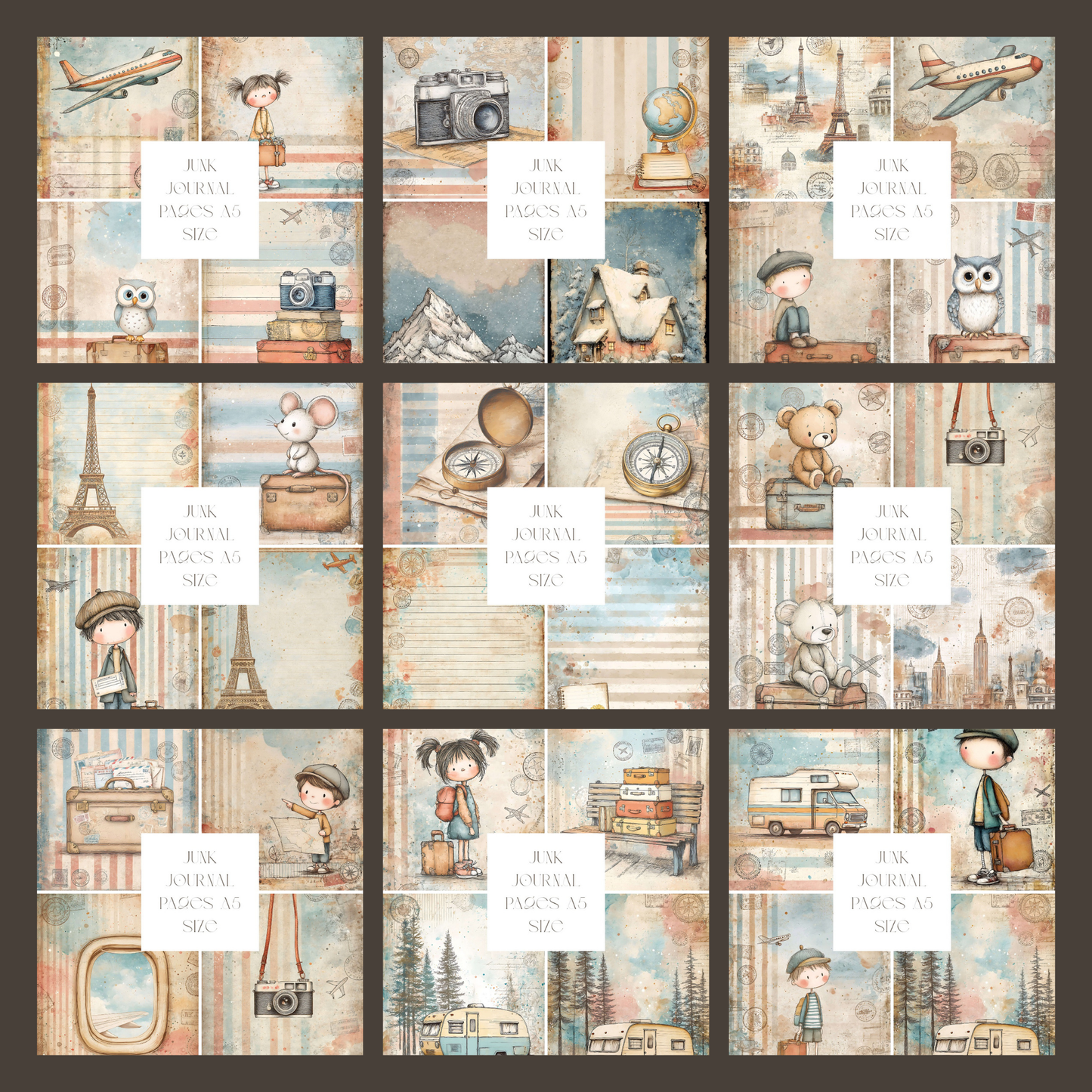 Illustrated Junk Journal Pages Travel