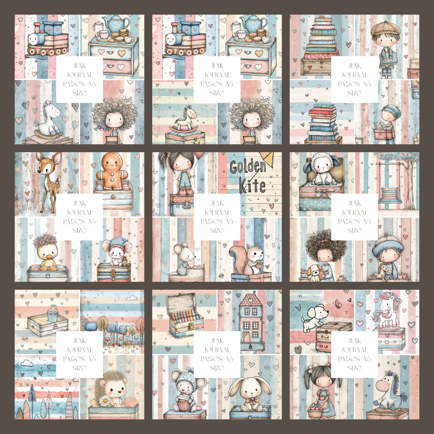 Illustrated Junk Journal Pages Pastel Lines