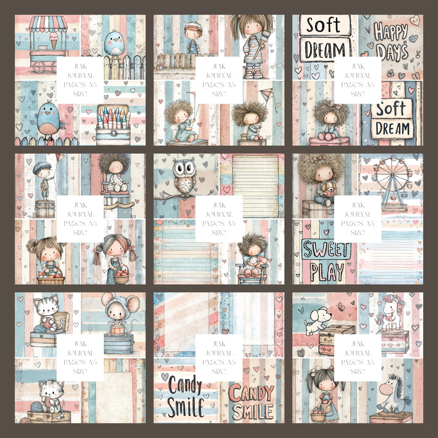 Illustrated Junk Journal Pages Pastel Lines