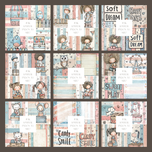 Illustrated Junk Journal Pages Pastel Lines