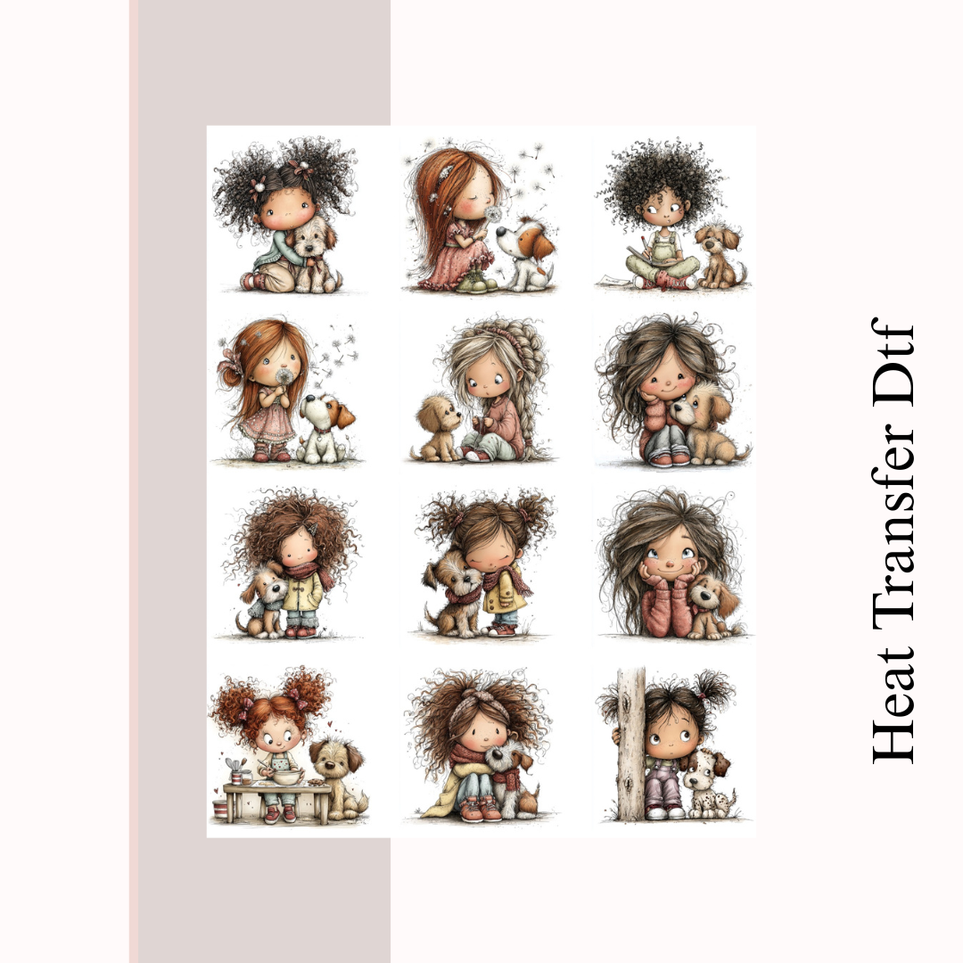 Girl with Dog Heat Transfer DTF