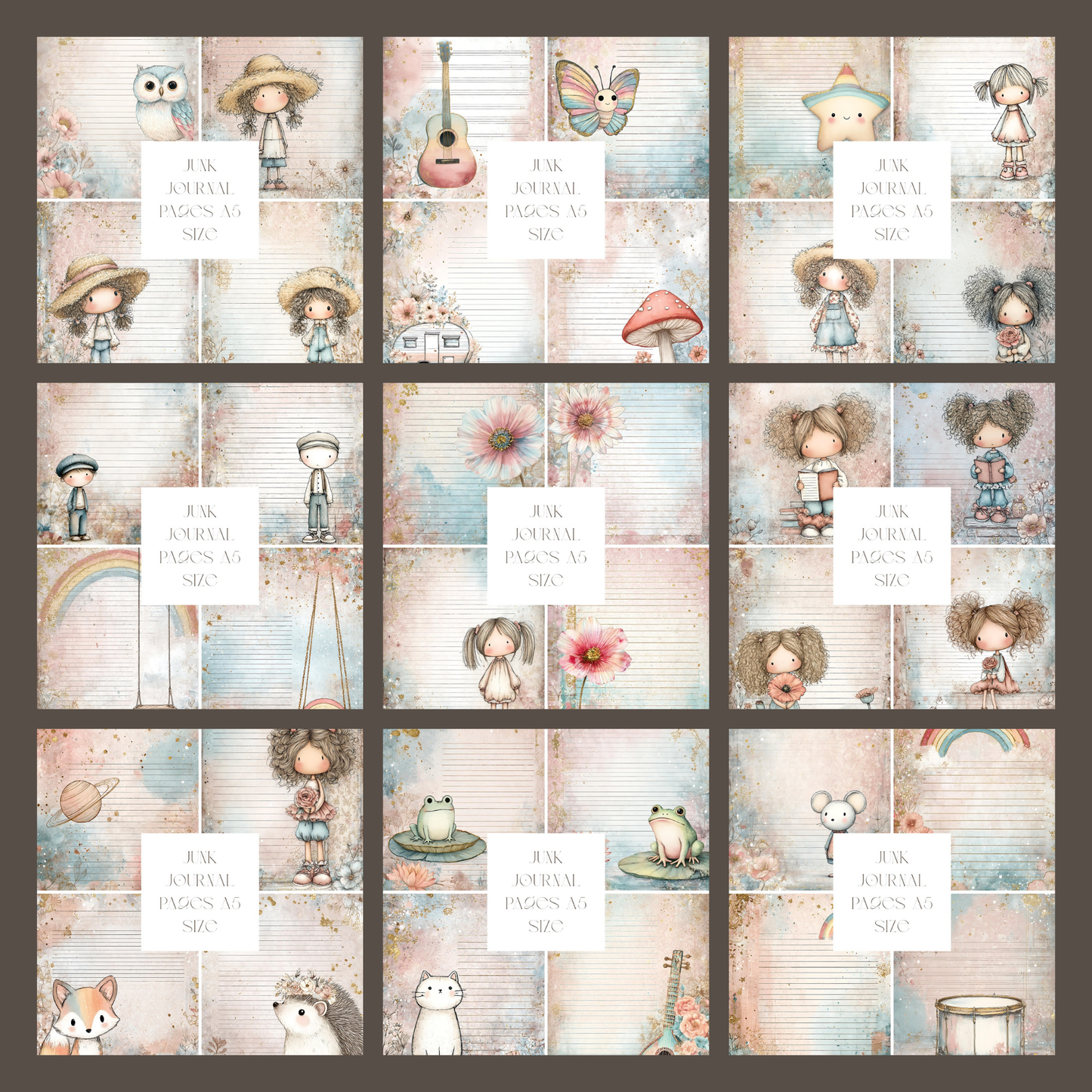 Illustrated Junk Journal Pages Pastel Lines