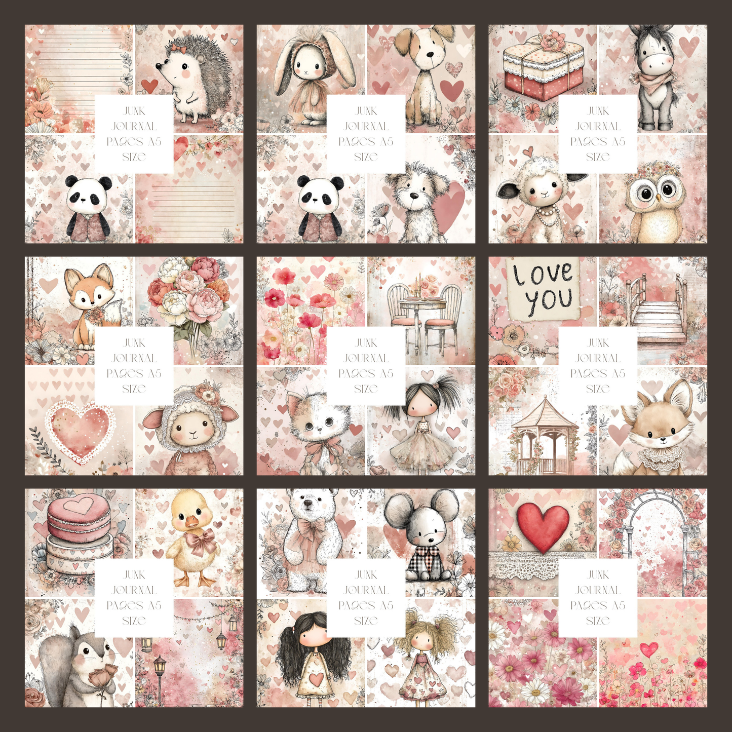 Illustrated Junk Journal Pages Valentines