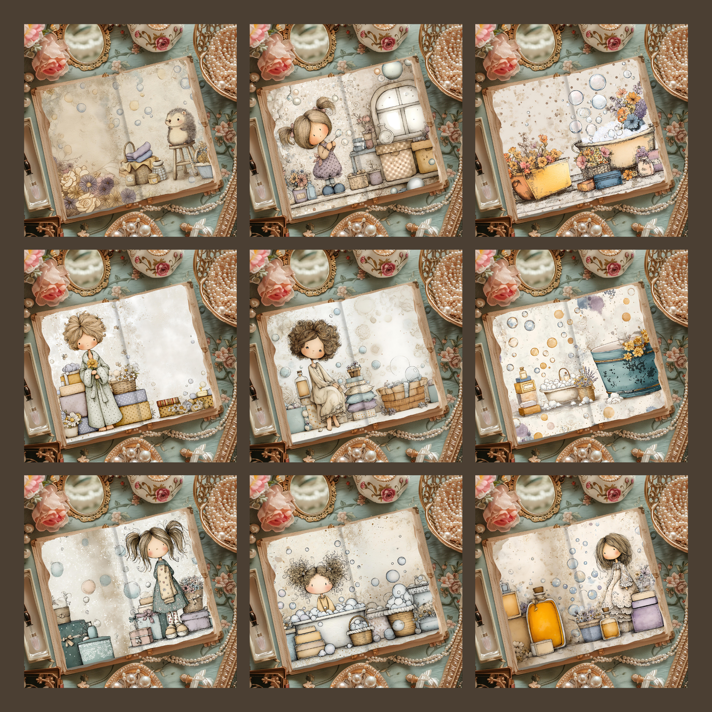 Illustrated Junk Journal Horizontal Pages Laundry