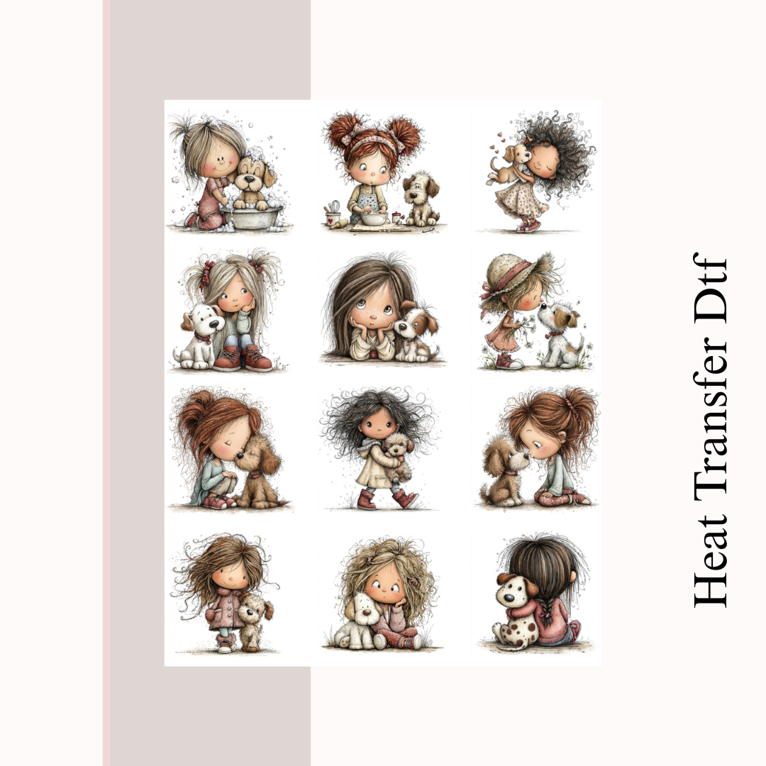 Girl with Dog Heat Transfer DTF