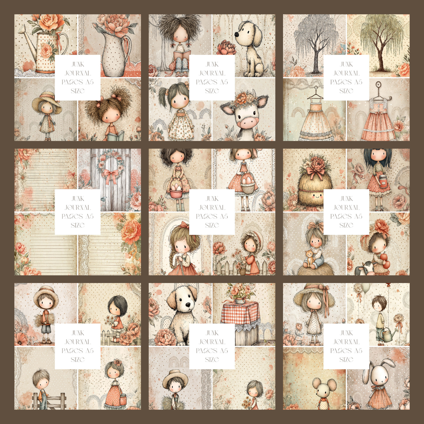 Illustrated Junk Journal Pages Red Peony