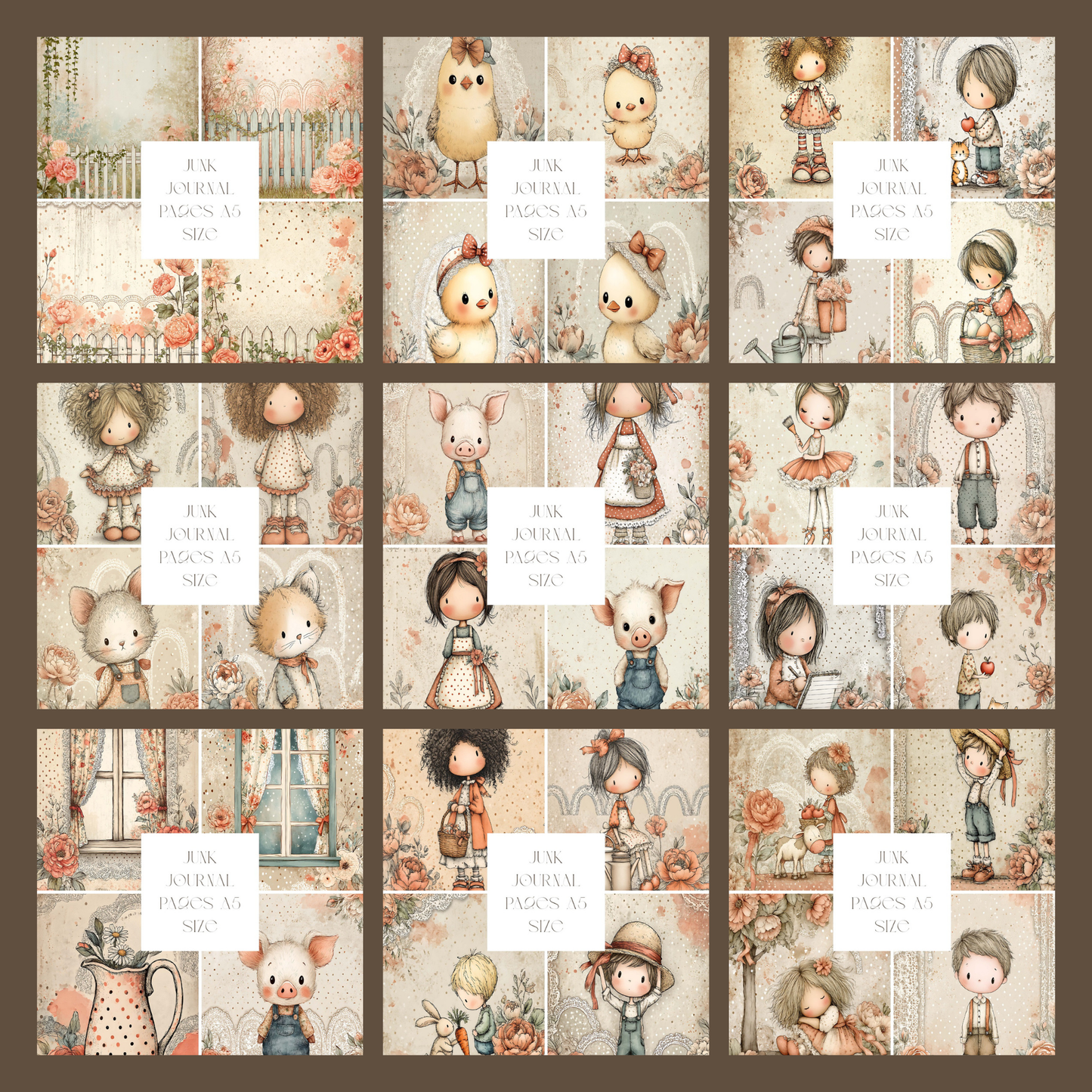 Illustrated Junk Journal Pages Red Peony