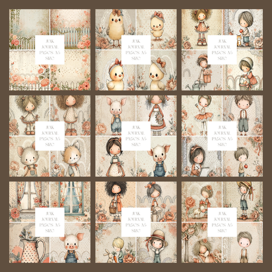 Illustrated Junk Journal Pages Red Peony