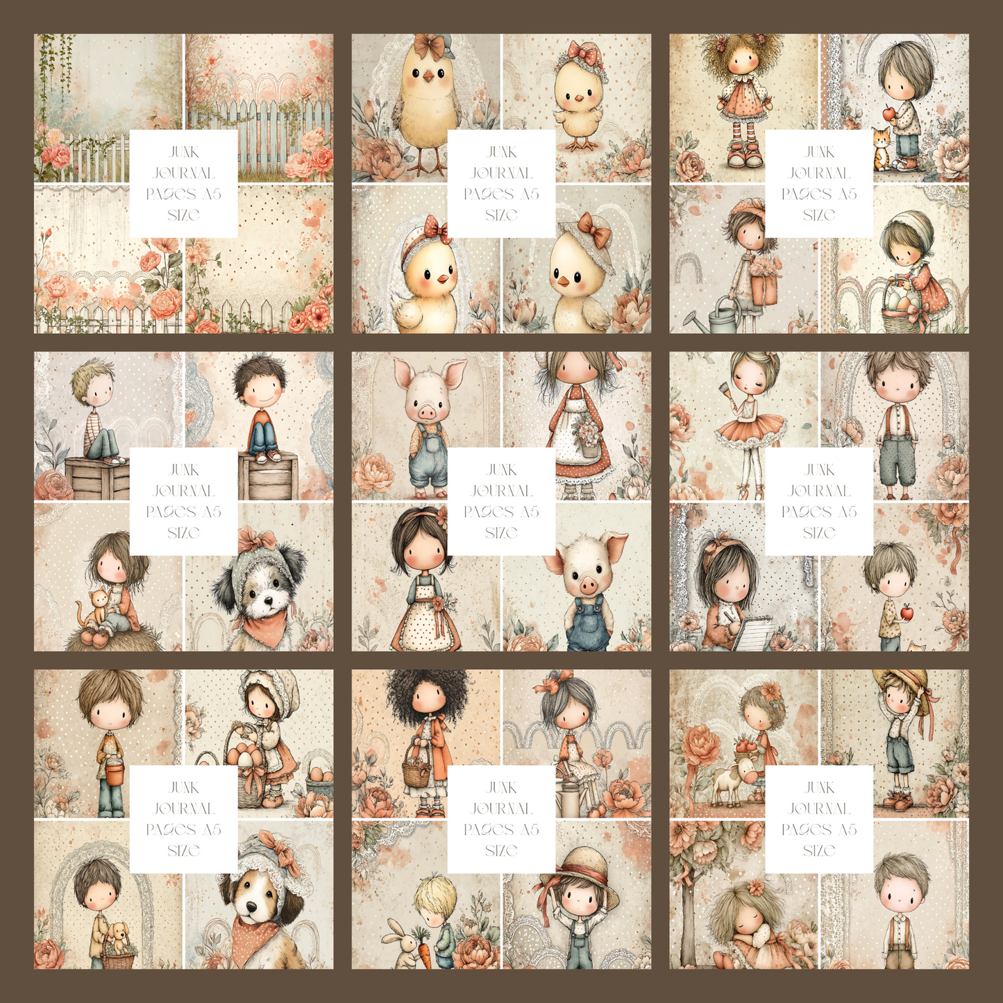 Illustrated Junk Journal Pages Red Peony