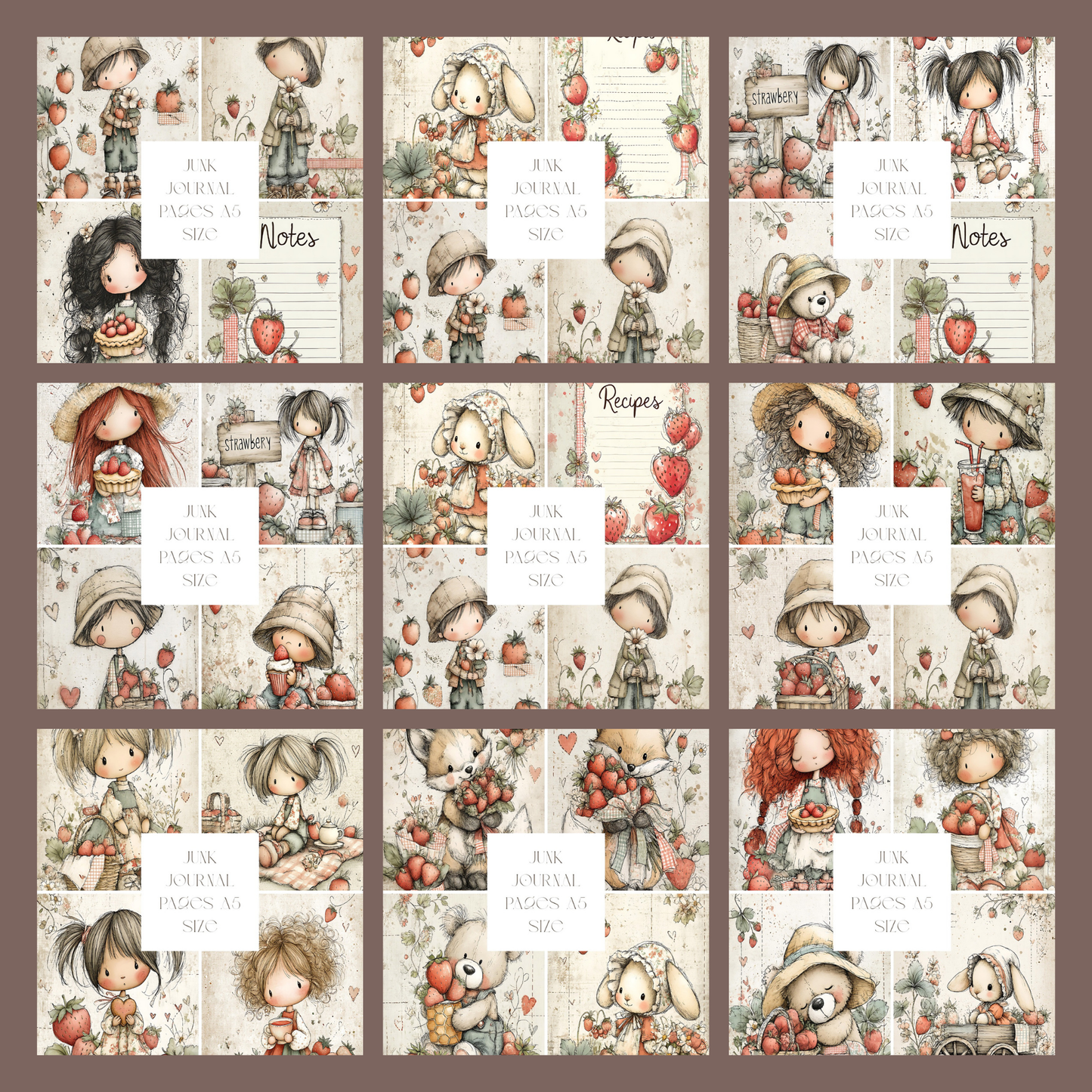 Illustrated Junk Journal Pages Strawberry