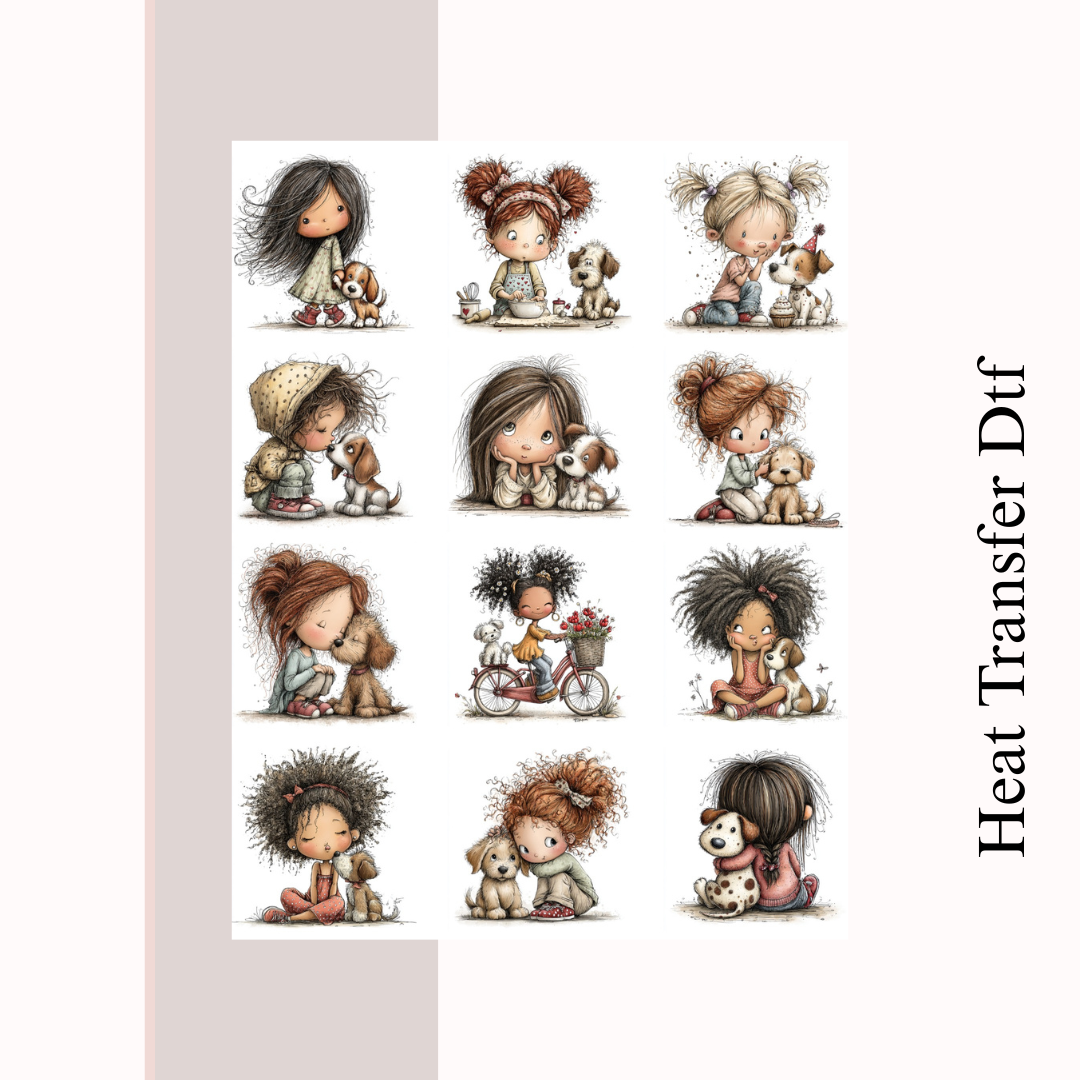 Girl with Dog Heat Transfer DTF