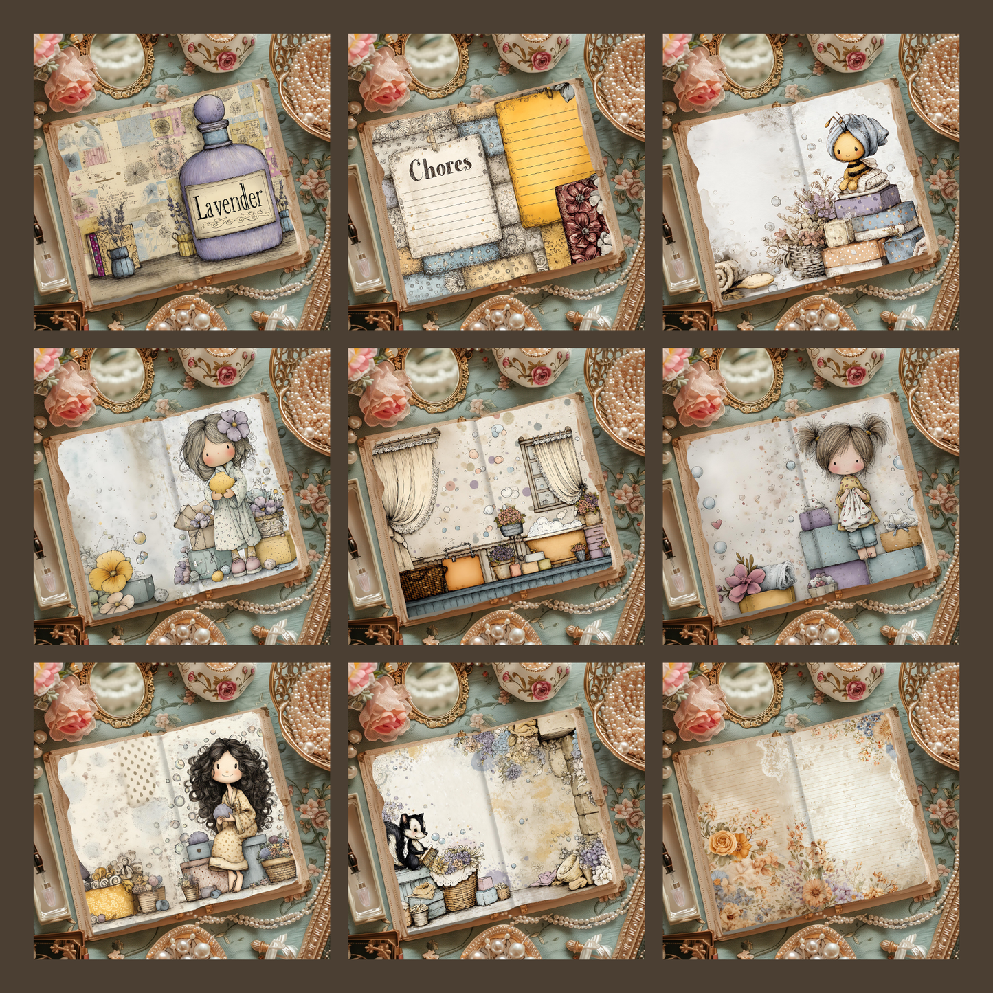 Illustrated Junk Journal Horizontal Pages Laundry