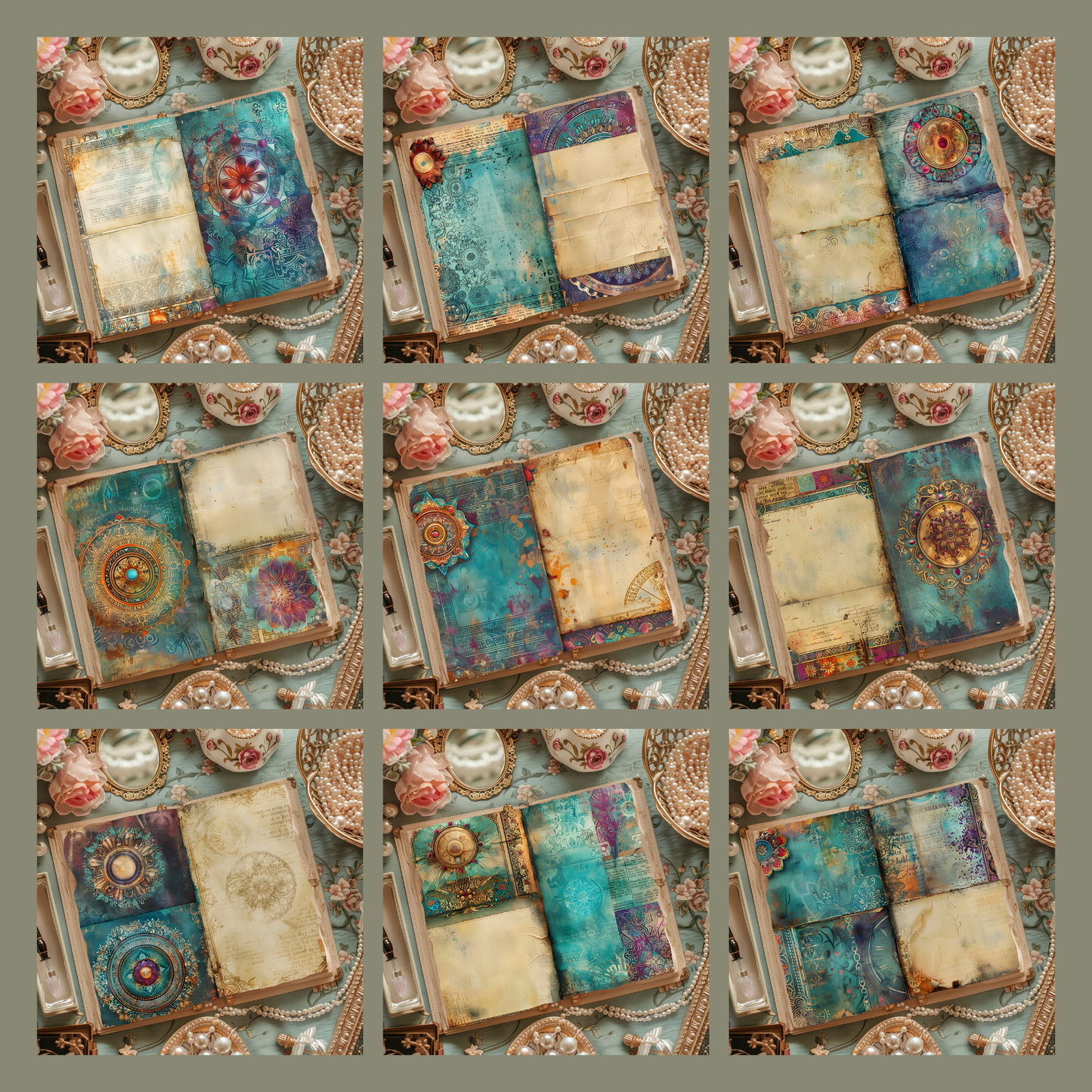 Illustrated Junk Journal Horizontal Pages Mandala