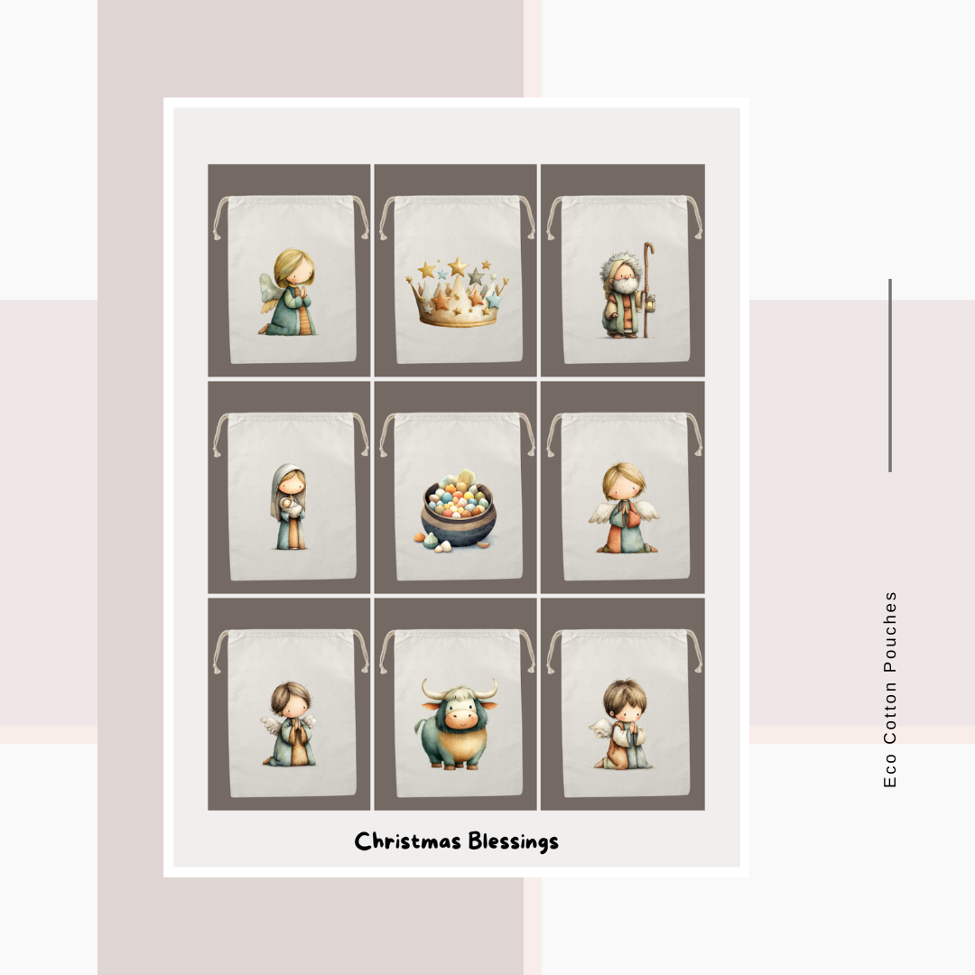 Cotton Cloth Pouches Christmas Blessings