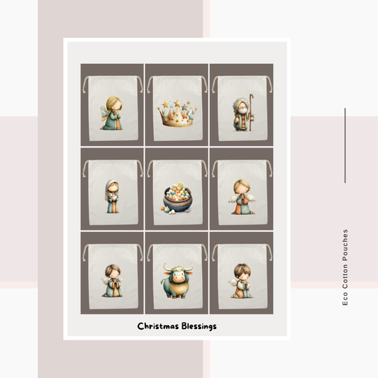 Cotton Cloth Pouches Christmas Blessings