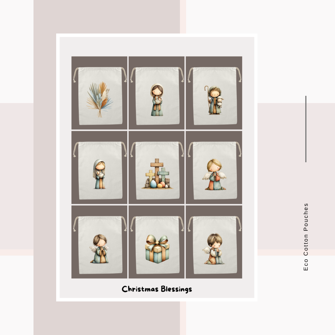 Cotton Cloth Pouches Christmas Blessings