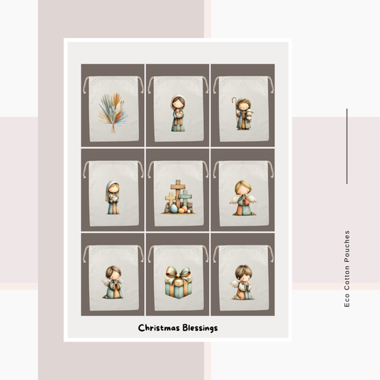 Cotton Cloth Pouches Christmas Blessings