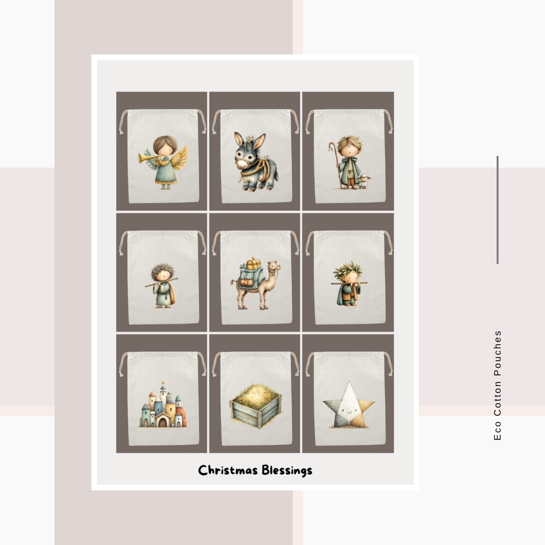 Cotton Cloth Pouches Christmas Blessings