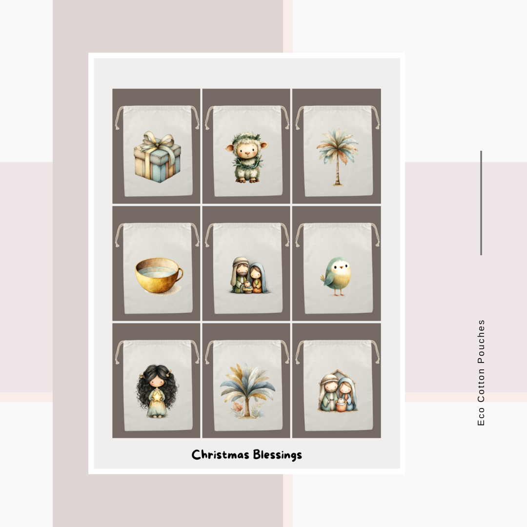 Cotton Cloth Pouches Christmas Blessings