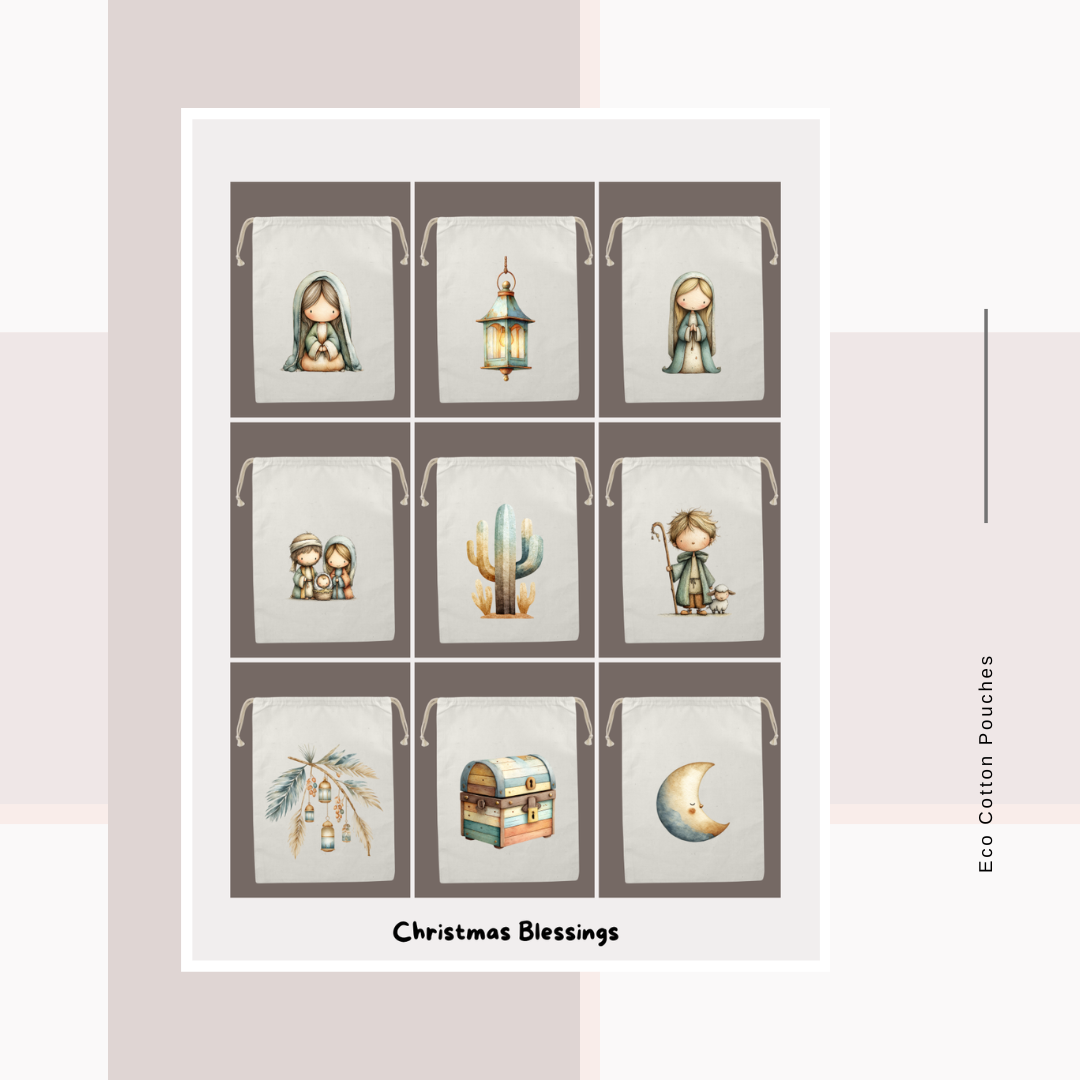 Cotton Cloth Pouches Christmas Blessings