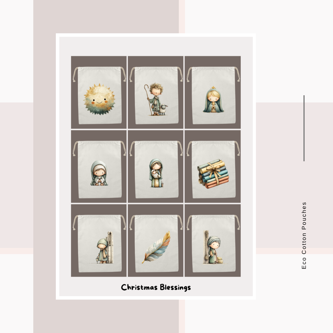 Cotton Cloth Pouches Christmas Blessings