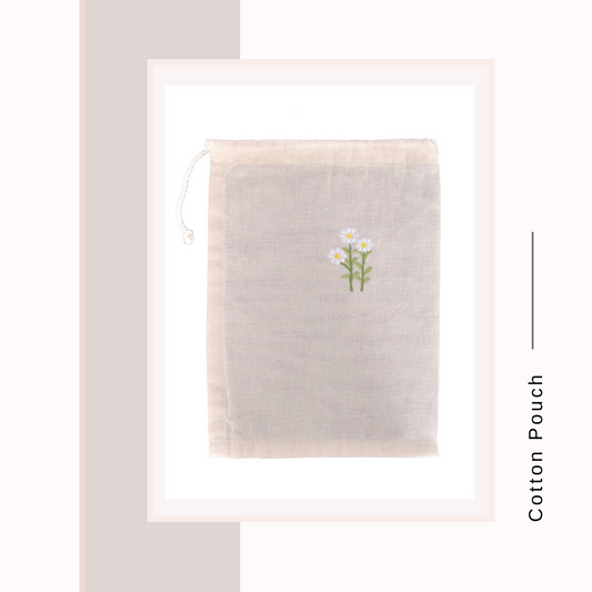 Cotton Cloth Pouch Large White Daisy