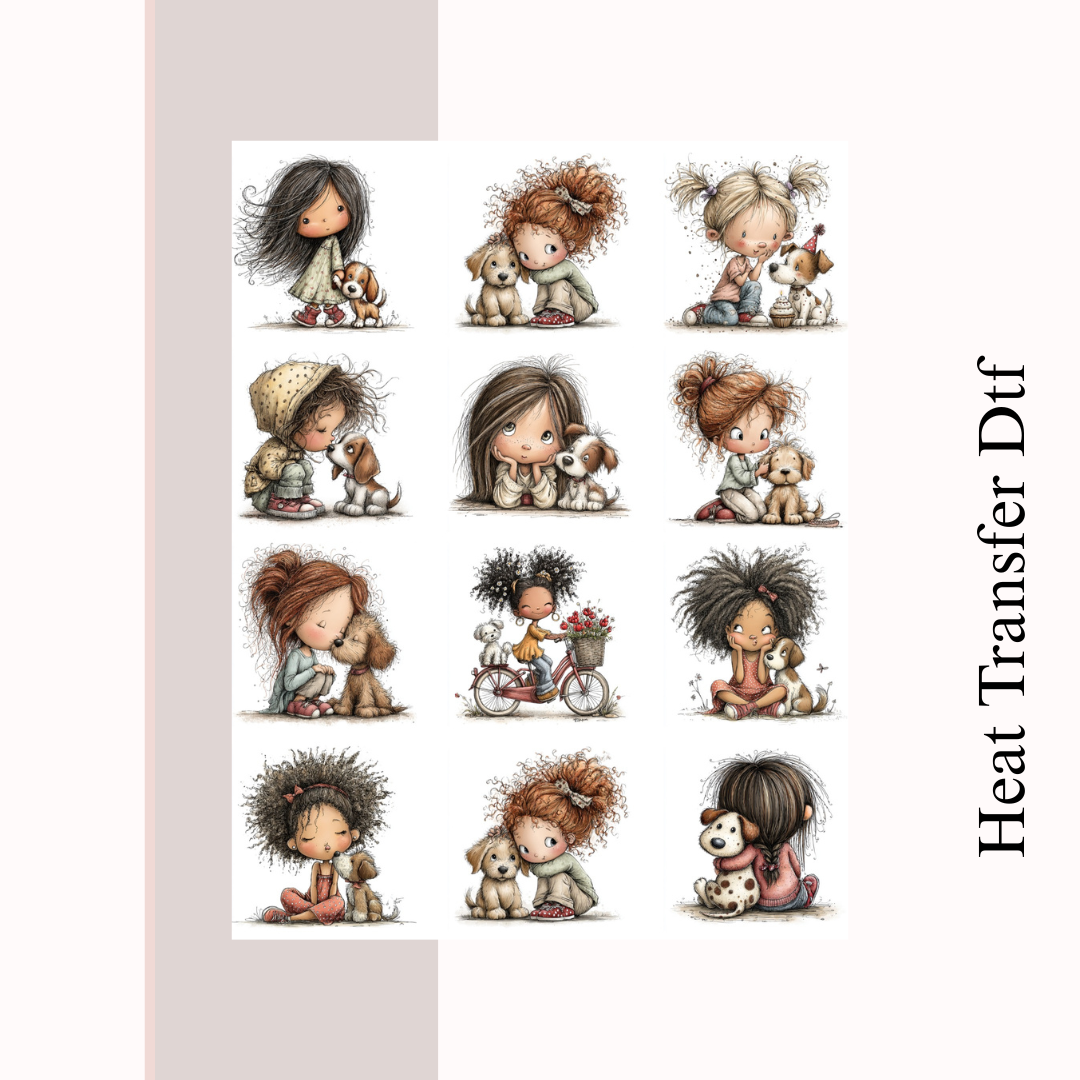 Girl with Dog Heat Transfer DTF